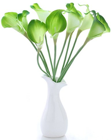 rosenice Künstliche Calla Lilie 10 Stück Realistische Pu Blumensträuße Grün 35Cm Brauthochzeitsstrauß Dekoration Für Zuhause Party Wasserdicht Waschbar