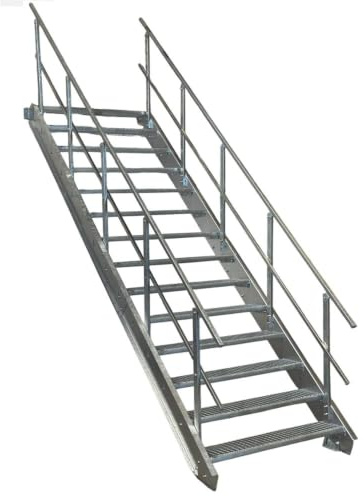 SRM Design 14 Stufen Stahltreppe mit beidseitigem Geländer Breite 80 cm Geschosshöhe 210-280 cm robuste Außentreppe Geschosstreppe Wangentreppe stabile Industrietreppe für den Innen- und Außenbereich