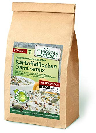 Original-Leckerlies: Kartoffelflocken-Gemüsemix Black&White, 2 kg getreidefreie Gemüseflocken mit Kartoffel, Hundeflocken, Barf Zusatz Hund Hundefutter – Naturprodukt für Hunde