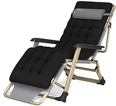 LHNLY-Liegen Liegender Saunaliege Sonnenliege Liegestuhl Gartenstuhl Recliner Liegestühle Campingliege Strandliege Verstellbar und klappbar, Schwarz Max. 260 kg