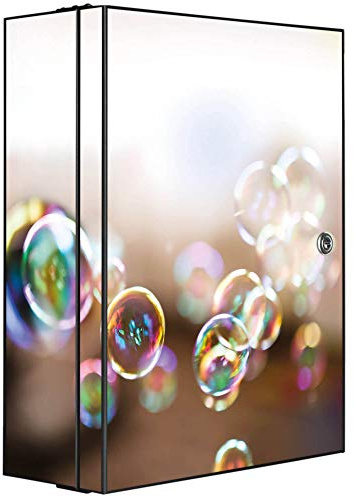 banjado Medizinschrank abschliessbar mit Motiv Seifenblasen 35x46x15cm - großer Arzneischrank für die Hausapotheke - Medikamentenschrank aus Metall zur Medikamenten Aufbewahrung