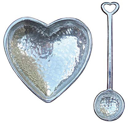 Les Etains de Jumilhac Salière ou Poivrière en Forme de Coeur, avec Cuillère, Fait Main en Etain Fin, Fabrication Artisanale Francaise, par William Sturt