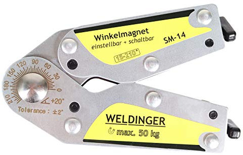 WELDINGER SM-14 schaltbarer Winkelmagnet Schweißmagnet einstellbare Winkel 15-210° Haltekraft bis 50 kg (Abmessungen 168x104x31 mm)