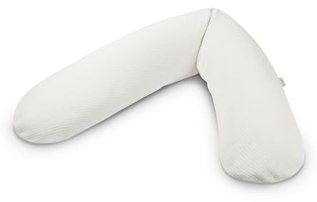 Theraline Das Original Schwangerschafts- & Stillkissen | gefüllt mit sandfeinen Original-Perlen | inkl. Außenbezug Creme Feinstrick | 190 cm