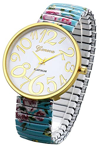JewelryWe Damen-Armbanduhr, Armband aus bunter Metalllegierung, Retro Vintage Quarzuhr klein, gutes Geschenk für Damen, Muttertag, grün, Armband