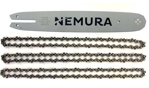 Nemura Guide de 40 cm et Lot de 3 Chaînes de tronçonneuse - Compatible avec Stihl MS211, MS211C - 55 Maillons Entraîneurs - Pas 3/8 LP - Jauge 1,3 mm - Pièces Détachées - Marque Française