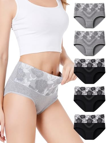 HAVVIS Unterhosen Damen Stretch Baumwolle Hohe Taille Slips Weich Atmungsaktiv Bequeme Unterwäsche Mehrpack