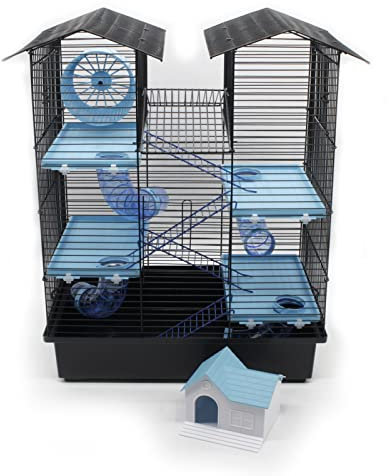 Gnagarbur XXL CH2 ca. 62 x 49 x 32 cm med tillbehör blå mus hamster bur tunnel