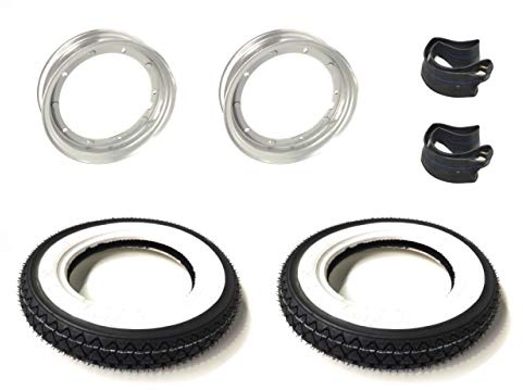 Weißwand Reifen-Felgen Satz 3.00-10 – passend für Vespa PK 50, 80, 125 N XL – K333 Reifen + Felgen + Schläuche mit 90° Ventil