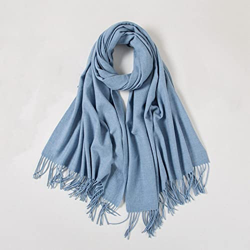 HGJH Strickschal Damen Winterschals Hellblau Weich Warm Dick Decke Quaste Kaschmir Gefühl Stil Lang Groß Schal Winterdecke Schal Trendige Stola Schals Für Frauen Mädchen