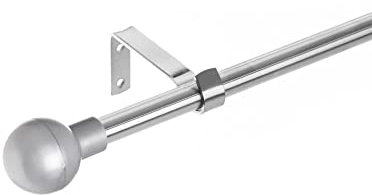 LOLAhome Set de Barra de Cortina Extensible de 122 a 211 cm, 2 escuadras y 2 terminales Plateado de Metal y plástico ABS