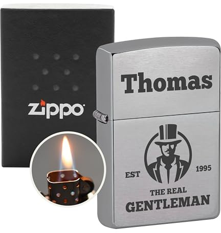 Zippo Feuerzeug personalisiertes mit Gravur - Zippo mit Gravur Gentlemen | Vatertagsgeschenke für Ihn, Geburtstagsgeschenk für Männer/personalisierte Geschenke für Papa zum Vatertag