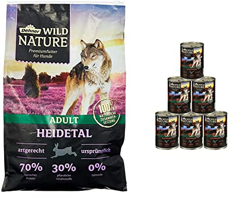 Dehner Wild Nature Hundetrockenfutter Adult, Heidetal, 4 kg & Wild Nature Hundefutter Adult, Hochmoor, 6 x 800 g (4.8 kg)