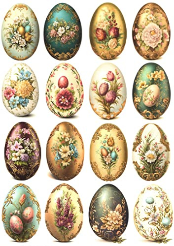 Josys Bastelmärchen Reispapier A4 Strohseide Decoupage Ostern goldene Ostereier Blumen RE1959