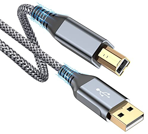 Câble Imprimante USB [5M] Câble USB A Mâle vers USB B 2.0 Mâle Câble Scanner Nylon Tressé Compatible avec HP, Canon, Lexmark, Brother, Hero, Dell, Sam sung, Epson, Xerox，Piano，DAC，Midi Keyboard