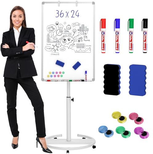 Nicpro Flipchartständer mobiles Whiteboard, 90 x 60 cm Whiteboard Magnetisch, höhenverstellbare Stehtafel, Magnettafel mit 8 Stiften, Radiergummi, Magnet für Büro, Zuhause, Klassenzimmer, Unterricht