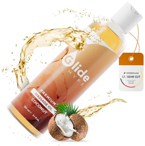 GlideHype PREMIUM Massageöl Kokos | hautpflegendes Gleitöl für sinnliche Massagen zur Entspannung mit Kokosduft (150 ml)