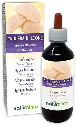 Igelstachelbart oder Löwenmähne (Hericium erinaceus) Pilz Alkoholfreier Urtinktur Naturalma - Flüssig-Extrakt Tropfen 200 ml - Nahrungsergänzungsmittel - Veganer