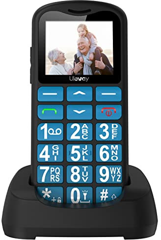 ukuu Big Button Mobile Phone for Elderly - Easy Use Senior Phone with SOS Button, Speed Dial & Charging Dock | SIM Free Unlocked | 800mAh Battery | Bluetooth | Blue