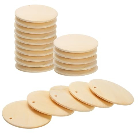 QUARKZMAN Discos de Madera Redondos 20Pcs 40mm Madera sin Acabar con Agujeros Adornos de Madera para Manualidades Accesorios de Joyería DIY Etiquetas de Tablero de Cumpleaños