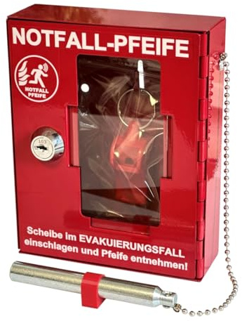 Notfall-Pfeife im Metallkasten, Evakuierungshelfer-/Brandschutzhelfer- Evakuierungshilfsmittel, Signalgeber für Evakuierungen, Evakuierungspfeife, Signalpfeife laut Notfall, Notfallpfeife
