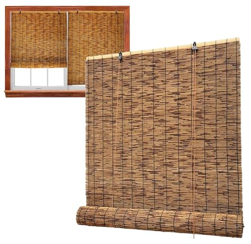 NEFMUKJ Retro Bambus Rollo Jalousine 50 52 64 66 78 80 92 94 106 108 120 122 134 136 148 150 162 164cm Breite Bambusrollo Sichtschutz für Aussenbereich, Decken- oder Wandmontage, Anpassbar