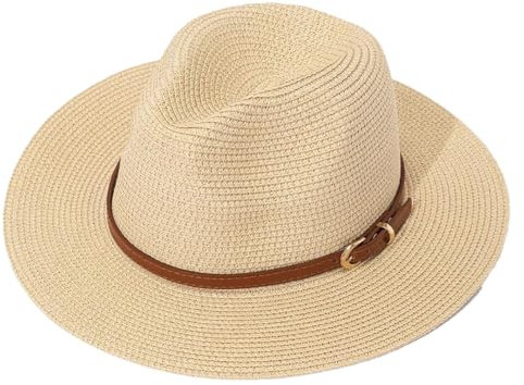 Panama Strohhut Vintage Jazz Zylinder Herren und Damen Sonnenschirm Hut Sombrero Beige 57, beige, M