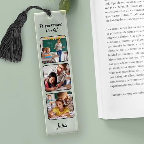 Transparent Gift Marcapáginas Personalizado con Fotos y Texto. Regalos Originales para Profesores. Marcadores de Libros. Regalo para Hombre y Mujer. Detalles Cumpleaños, Fin de Curso y Día del Libro