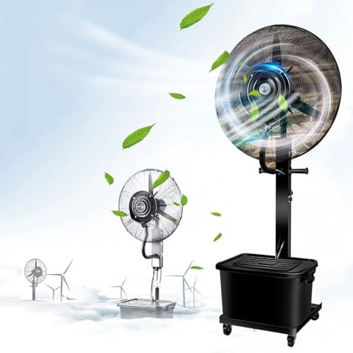 Ventiladores de Nebulización para Patio, Ventilador de Pedestal Oscilante Industrial Comercial de 90°, Ventilador de Pulverización de Enfriamiento de Niebla de Agua, para Restaurante Exterior, Garaje(