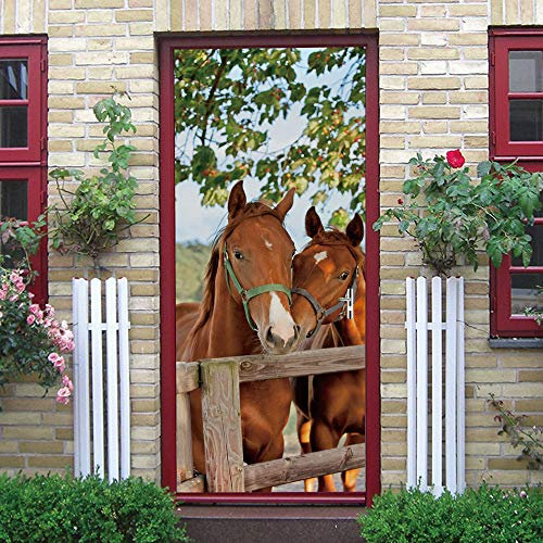 Türaufkleber TürPoster Selbstklebend Wandbild Paar Pferd Türtapete Wandbild Türfolie TürPoster Fototapete 95X215cm