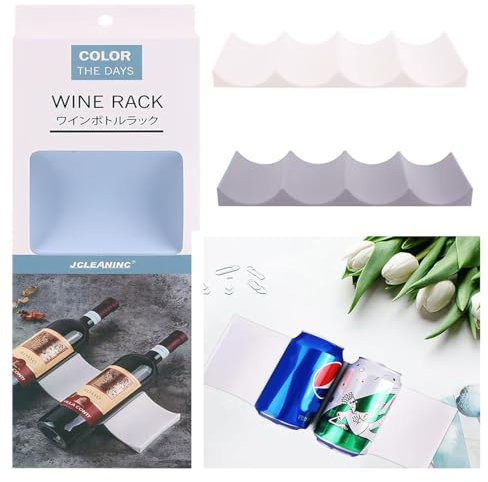 ZUYTOINS Porta bottiglie da frigo, 2 pezzi, porta bevande con 4 scanalature, plastica, Grigio + Bianco
