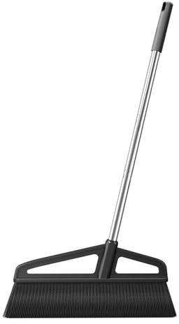 Heavy Duty Outdoor Broom with Long Handle for Garage Patio Deck Kitchen Cleaning Stiff Bristles for Sweeping Pet Hair Weeds and Leaves