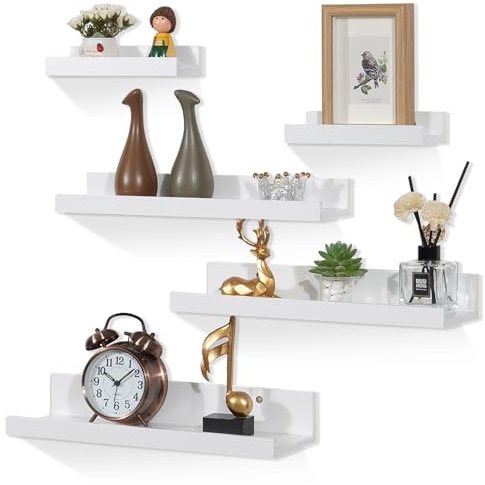 QILICZ Wandregal Weiß Schweberagel, 5er Set Regal Wand Wandboard Verschiedenen Größen weiß Home Decoration Wall Shelf für Wohnzimmer, Badezimmer, Küche, Schlafzimmer, Büro