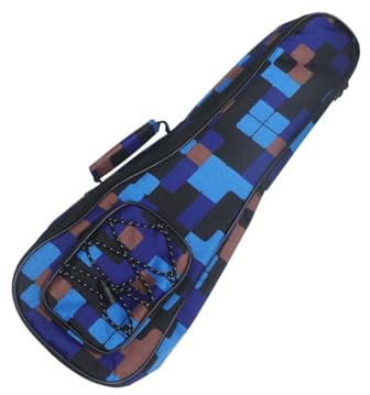 UPKOCH Gepolsterte Baumwoll-ukulele-tasche Mit Blauem Karo-floralmuster Verstellbarem Doppel-schultergurt Frontnetzfach Und Robustem Griff Fürs Sichere Musikinstrument-transportieren