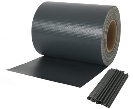 NAIMORUI PVC Sichtschutzfolie Sichtschutzstreifen Garten Sichtschutz Zaun Inkl. 30 x Befestigungsclips 450g/m² - Doppelstabmatten für Gartenzaun - (19cm*50m Anthrazit)