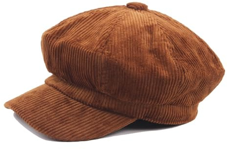 GIBZ Cappello da Newsboy Unisex a 8 Pannelli, Basco Leggero con Visiera, Tinta Unita Berretto Piatto Regolabile, caffè