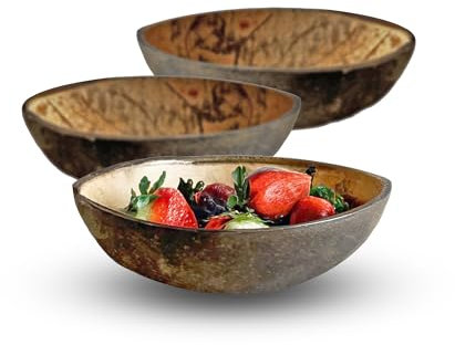 Eco Leaf Set of 10 Polished Coconut Shell Bowls 200ml | Biodegradable & Sustainable Alternative to Wooden & Bamboo Bowls for Smoothies, Kitchen Decor, Party