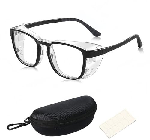 Vyloky Schutzbrille Sehstärke für Brillenträger,Sicherheits-Überbrille,Augenbefeuchtung,Tropfer,kratzfest,beschlagfrei,verstellbare Bügel,Wrap-around,Sicherheitsbrille (Schwarz, -1.0 D)