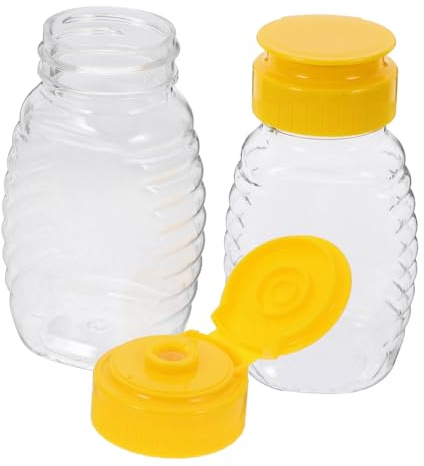 WEKADRIN Honey Bottles 108ml Refillable Honey Dispenser Bottles with Leak-proof Flip-top Caps for Kitchen Condiment Storage and Squeeze Dispensing – 2 Pieces