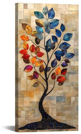 TODOAA Astratto Quadri Soggiorno Albero della vita, Opere d'arte colorate dell'albero Stampa su tela -Moderni Poster da parete Camera da letto Ufficio Decorazioni - 60x120cm Incorniciato(blu)
