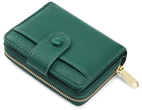 ANYWN Geldbörse Damen klein aus Weichem Leder, Kleines Portemonnaie Damen, Mini Geldbeutel mit Großes Zipper Münzfach TiefGrün
