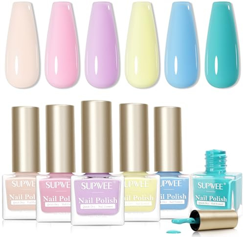 SUPWEE Quick Dry 6 Farben Nagellack Set, Sommer Nagellack Ölbasis Nail Polish Langanhaltende Nagelmaniküre für Regular DIY-Nagelkunst Heimsalon 7ML