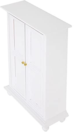 Dilwe 1:12 Wardrobe, Wooden Miniature Double Door Household Closet Doll House Accessory Wardrobe, White