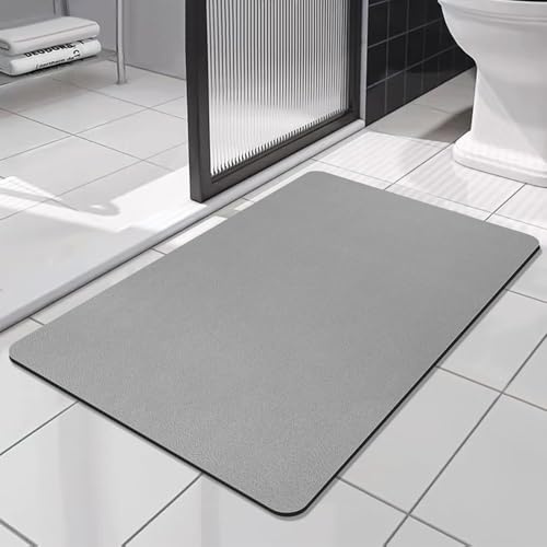 SOLIC Super Absorbent Bath Mat Non Slip Anti Mould Quick-Drying Bathroom Mat Kitchen Door Mat (Grey, 43x80cm)