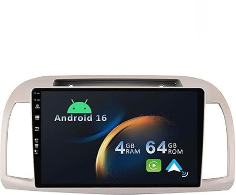 YUNTX [4+64G] Android 16 Autoradio con navi para Nissan March Micra K12 2002-2010-[Incorporado CarPlay/Android Auto/GPS]-IPS 9 Pantalla-Dab/Bluetooth 5.0/Control del Volante/MirrorLink