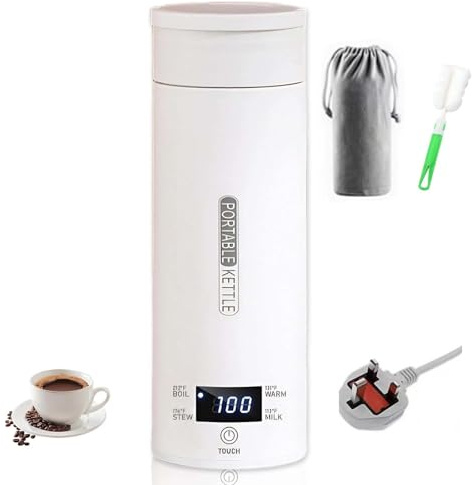 500ML Portable Travel Kettle - Mini Travel Electric Kettle with 4-Temperature Control, Fast Boil, Auto Shut-Off, for Tea Coffee Baby Milk, Ideal for Camping Office, 316 Stainless Steel, UK Plug