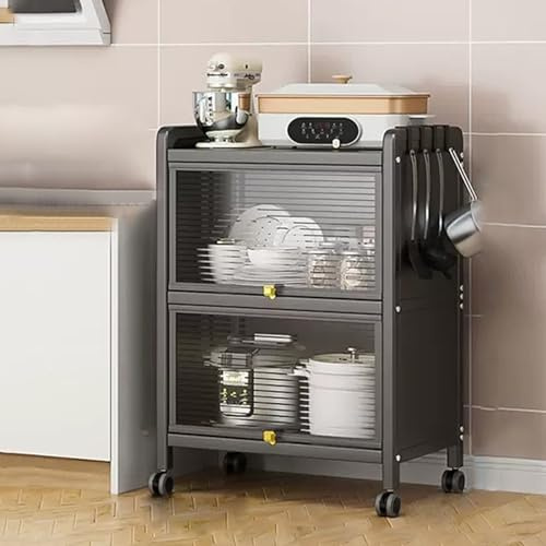 Carrello da cucina Mobiletto da cucina in metallo con anta a ribalta, ripiano per forno a microonde, organizer per sala da pranzo e soggiorno