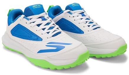 Skechers Turf Cricket-Schuhe für Herren, Obermaterial aus Synthetik und Mesh, Eva-Dämpfung, Gummisohle, Weiß/Blau, 43 EU