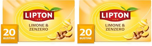 Lipton Limone e Zenzero, infuso naturalmente senza caffeina, Infusi alla frutta e alle erbe, Confezionati singolarmente, 20 filtri (Confezione da 2)