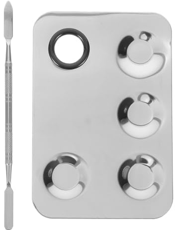 DECOMELODY Palette de Maquillage avec Spatule Outil de Mélange de Pigments Portable et Facile à Nettoyer en Acier Inoxydable pour Nail Art et Gloss à Lèvres